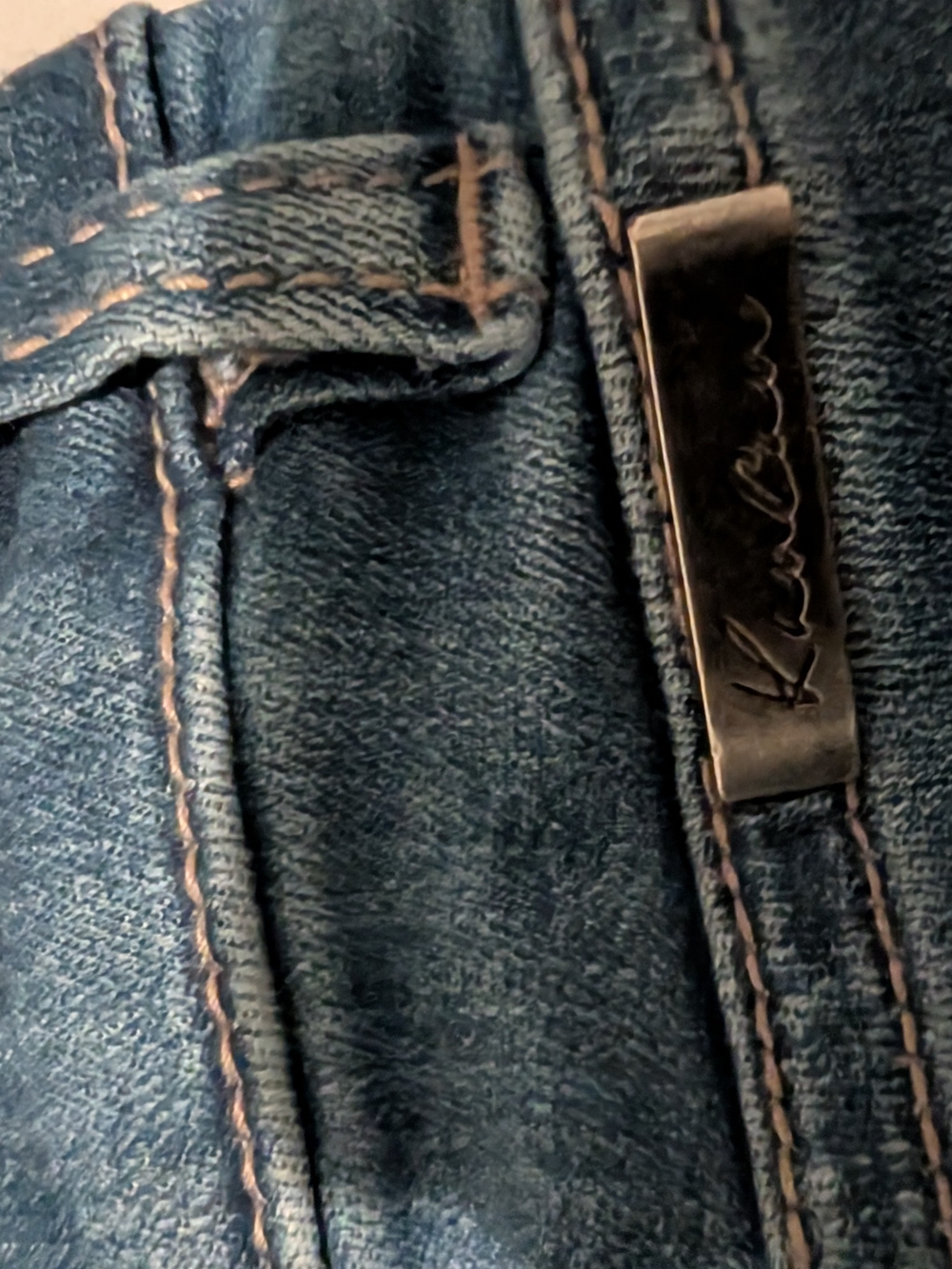 KanCan Indigo Skinny Jeans with Tan Stitching
